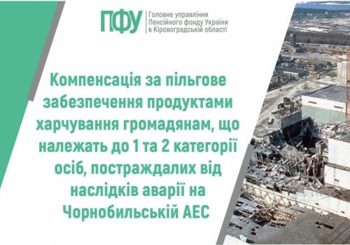 Компенсація за пільгове забезпечення продуктами харчування громадянам, що належать до 1 та 2 категорії осіб, постраждалих від наслідків  аварії на Чорнобильській АЕС