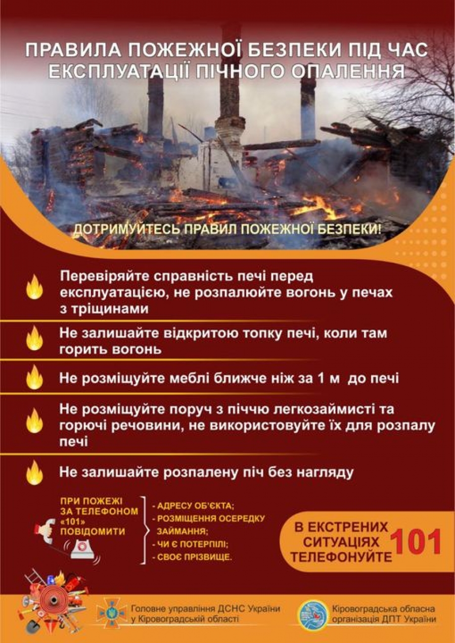 Правила пожежної безпеки під час експлуатації пічного опалення