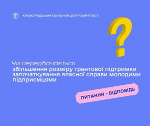 Чи передбачається збільшення розміру грантової підтримки започаткування власної справи молодими підприємцями?